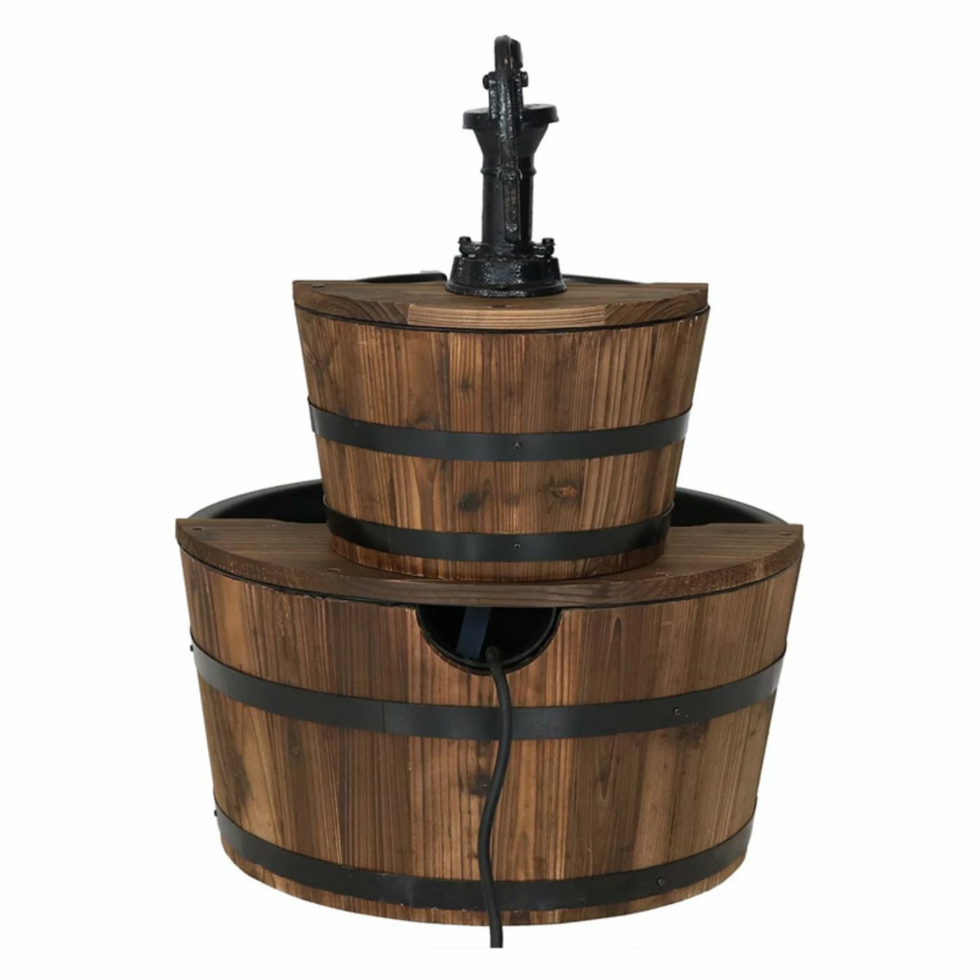 Top 10 𧨠Floor Sunnydaze Decor 2-Tier Country Wood Barrel Outdoor Fountain With Hand Pump π - Image 5